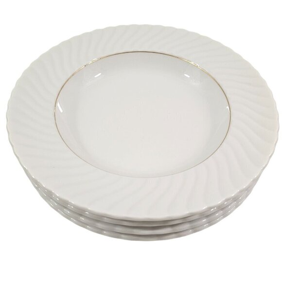 Schonwald Germany White Swirl Rimmed 9” Porcelain Salad Soup Bowls – Set of 4 - Picture 4 of 16